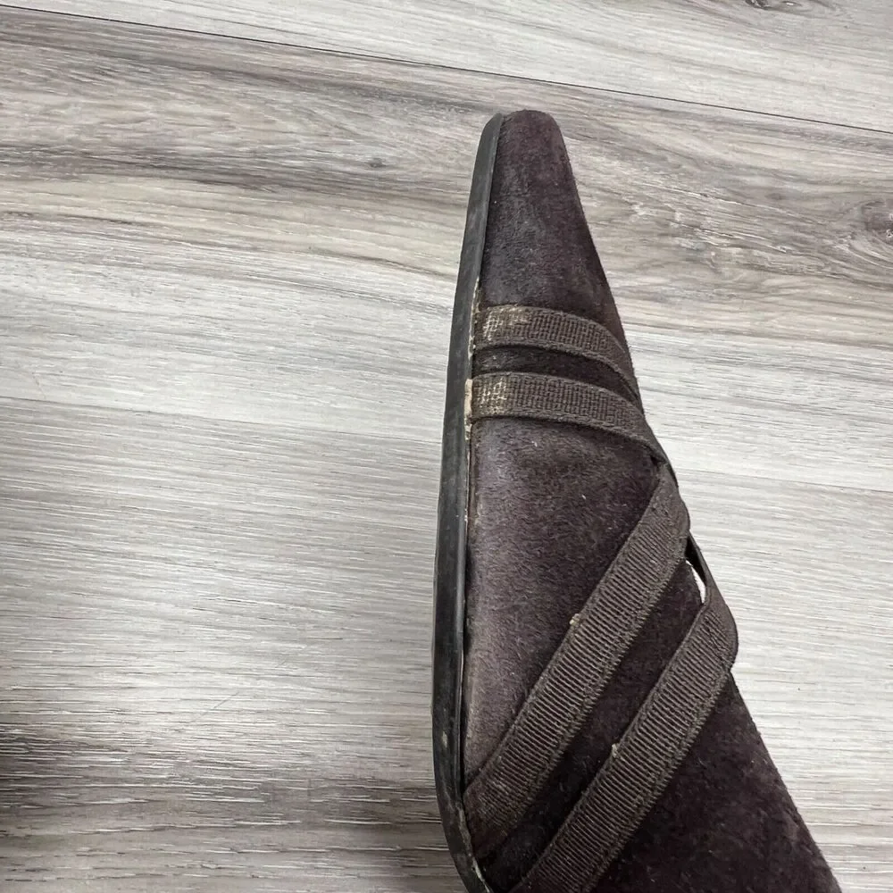 STUART‎ WEITZMAN pumps 6.5 M Dark Brown Strappy Suede Leather Pumps Kitten Heels